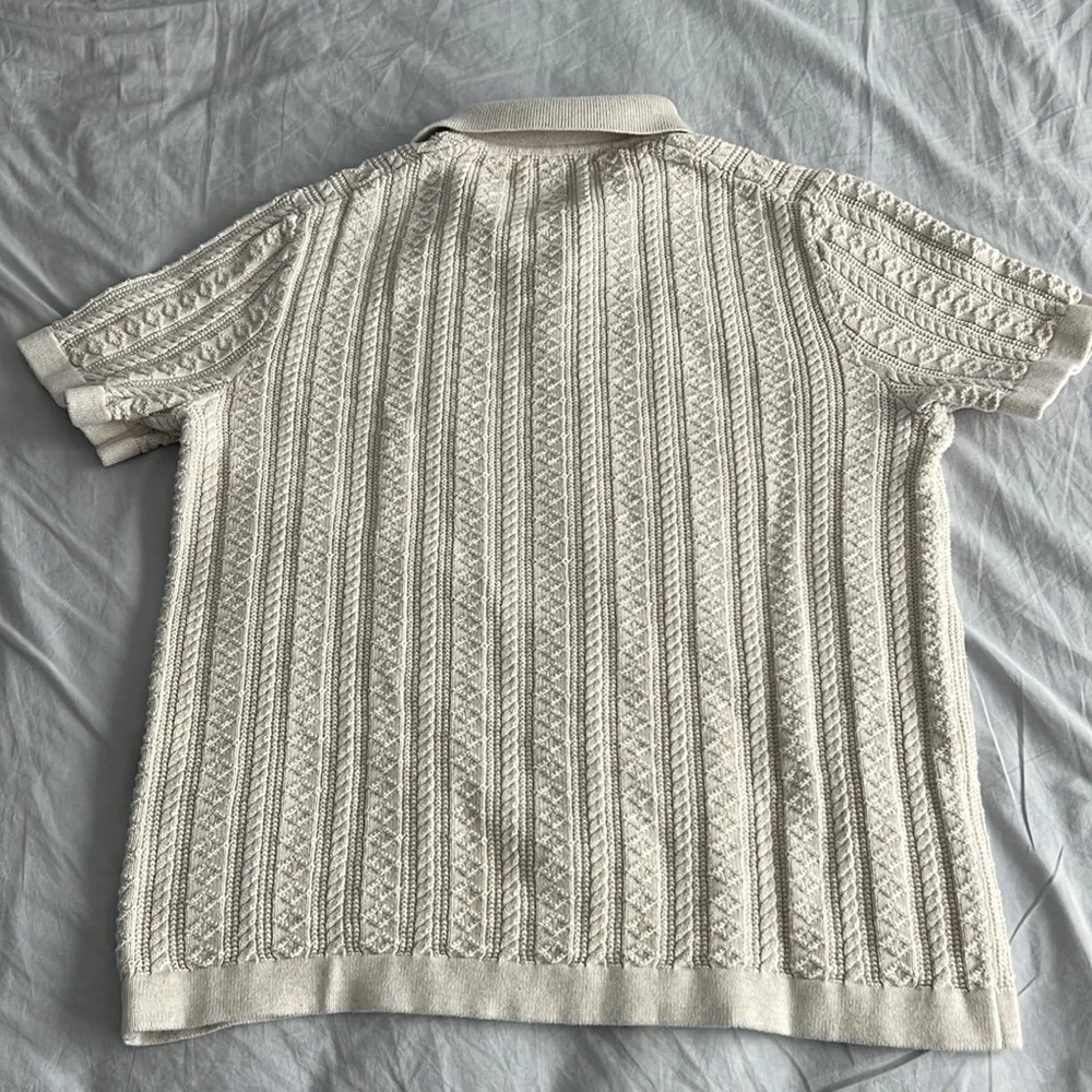 J. Crew Cream Knit Short-Sleeve Polo Cardigan